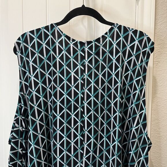 Catherines Teal Green Black Geometric Sleeveless Tank Top Blouse Womens Size 5X - Picture 7 of 9